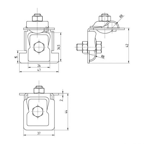 Держатель проводника круглого 6-10 мм для фальца 0.7-8 мм универсальный, оцинк. 