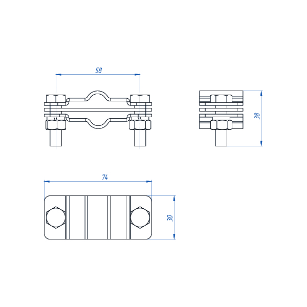 Зажим соединительный полоса/пруток — полоса/пруток параллельный, оцинк.