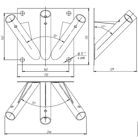 Флагшток - кронштейн тройной