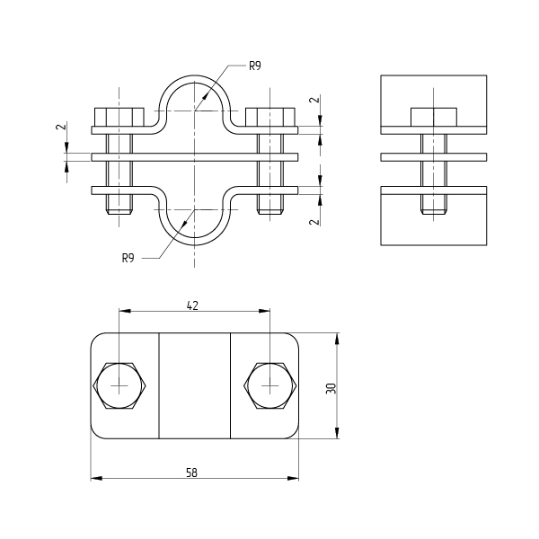Зажим соединительный стержень 16 мм — стержень параллельный, оцинк.