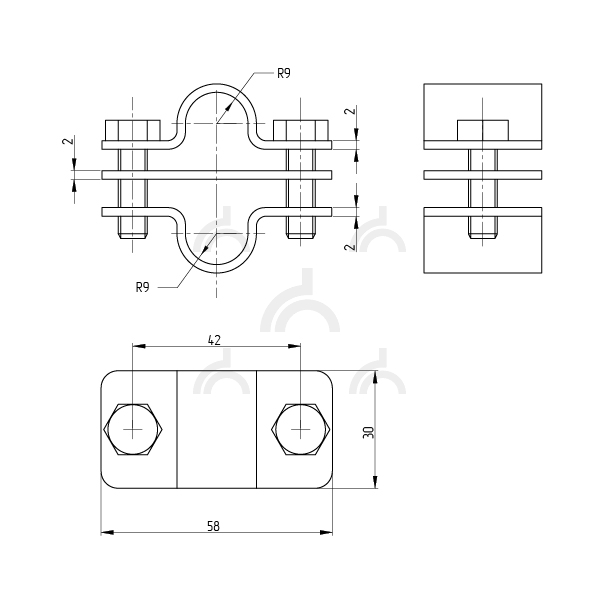 Зажим соединительный стержень 16 мм — стержень параллельный, медь