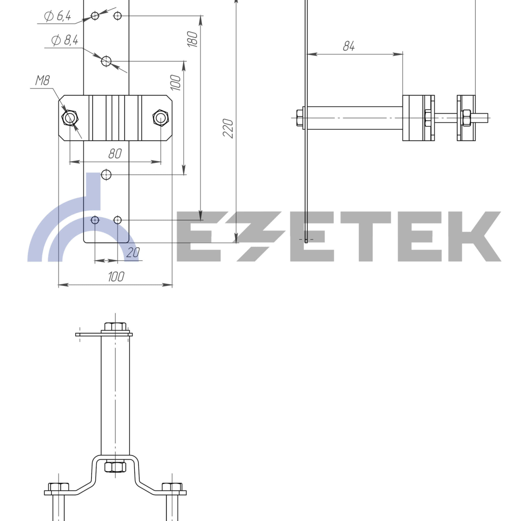 Кронштейн для мачты 90 мм на планке, оцинк.