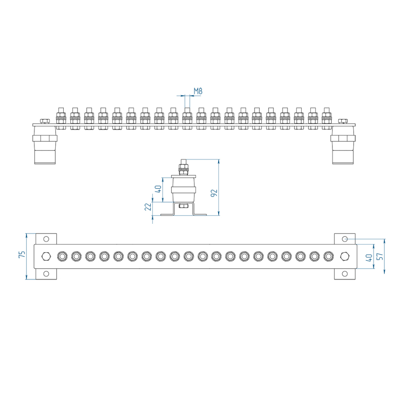 ГЗШ 20 подключений 600х40х4 мм на П-образных пластинах, медь