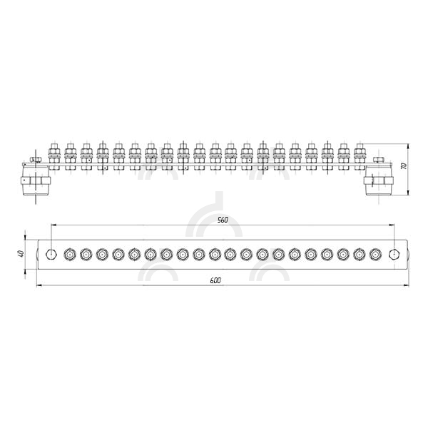 ГЗШ 20 подключений 600х40х4 мм, оцинк.