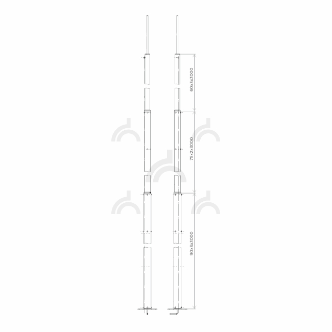 Молниеотвод секционный пассивный алюминиевый СМСП-8.5/3
