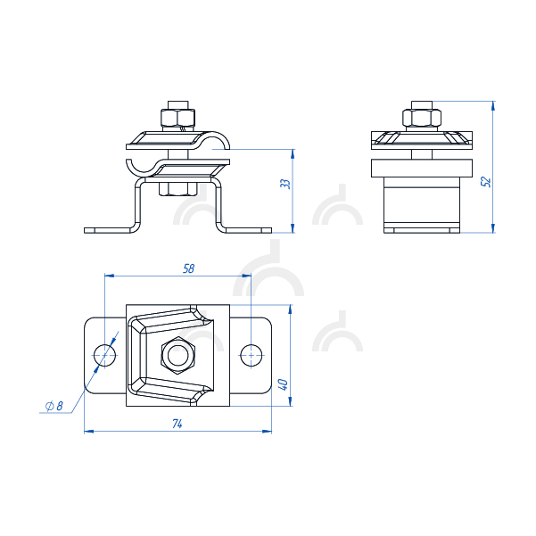 Держатель-зажим соединительный круглого проводника 8-10 мм, оцинк.