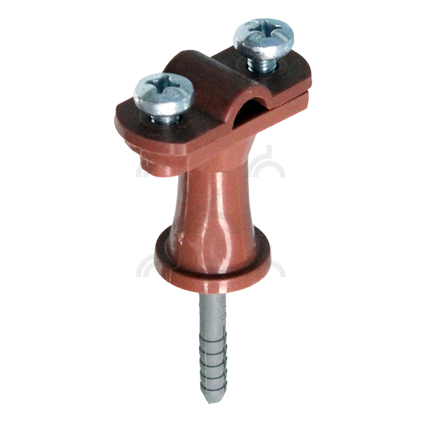 Держатель проводника круглого 6-10 мм коричневый, высота 38 мм, пластик с дюбелем 45 мм