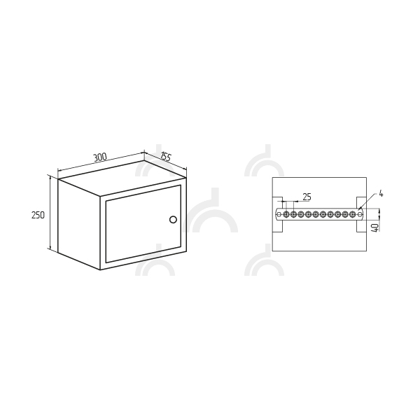 Шкаф шины заземления 10 подключений 250х300х155 мм