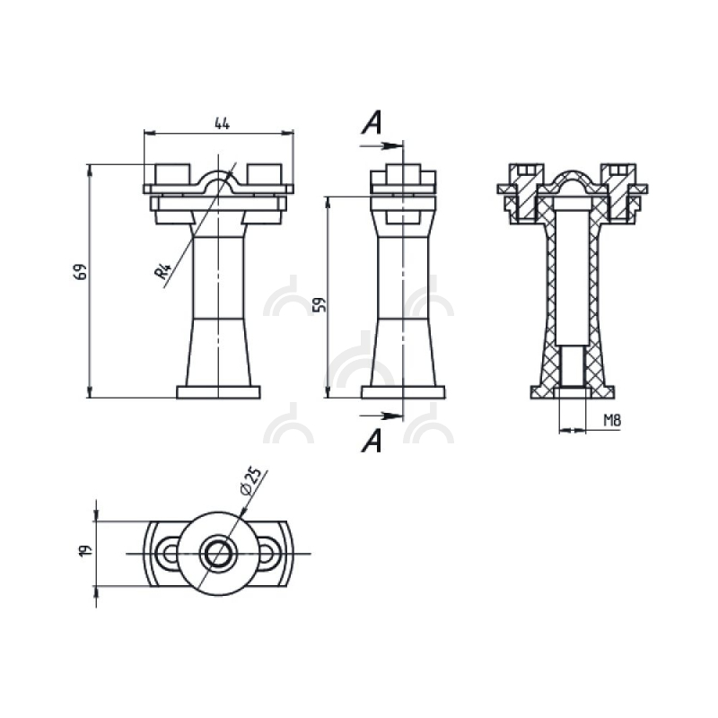 Держатель проводника круглого 6-10 мм коричневый, высота 59 мм, пластик