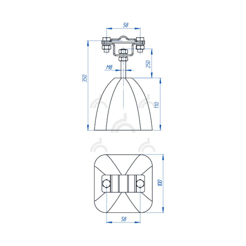 Держатель полоса/пруток для плоской кровли малый 250мм, оцинк. с бетоном 1 кг
