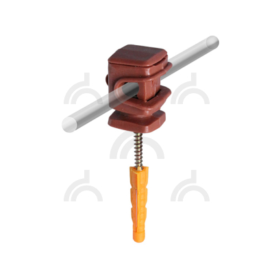 Держатель проводника круглого 6-8 мм коричневый, высота 16 мм, пластик с дюбелем 38 мм