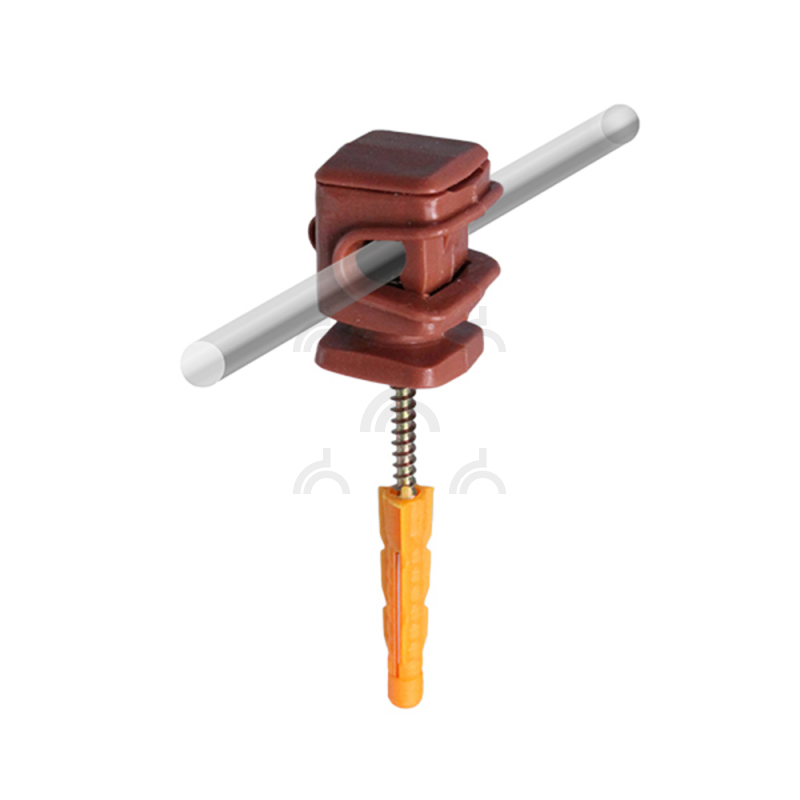 Держатель проводника круглого 6-8 мм коричневый, высота 16 мм, пластик с дюбелем 38 мм